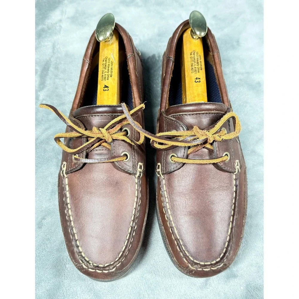 Cherokee Boat Shoes Mens 9 Brown Leather Moc Toe Lace Up Deck